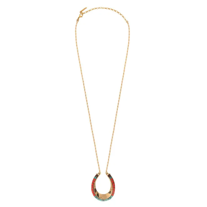 Ninon long necklace - turquoise and red