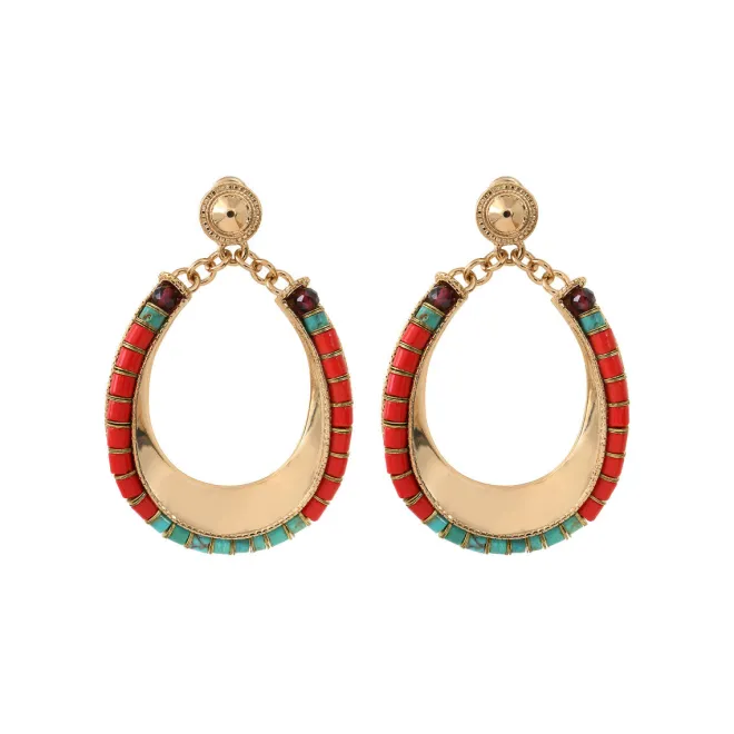 Ninon pierced stud earrings - turquoise and red