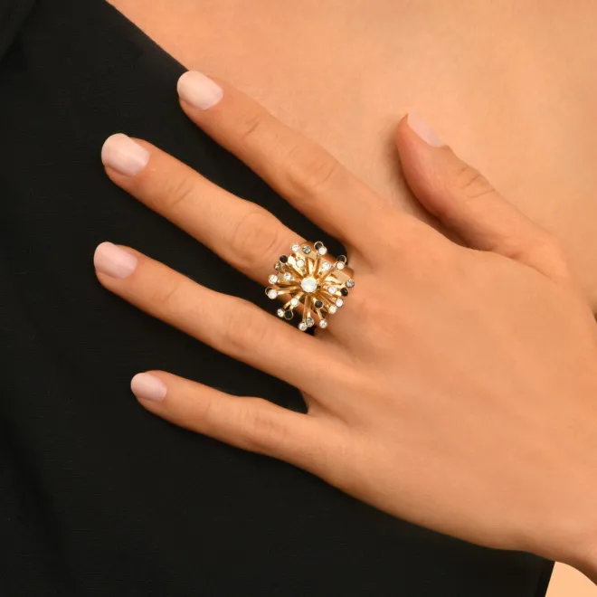 Noémie adjustable medium ring - black and white