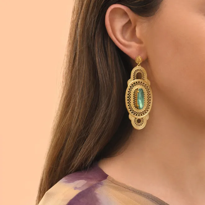 Noor wide stud earrings - green