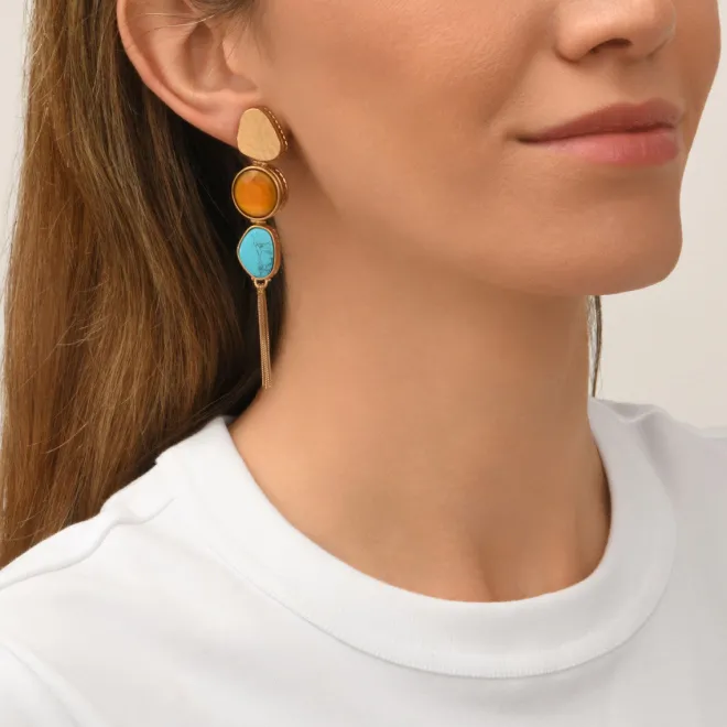 Noto long clip-on earrings - turquoise