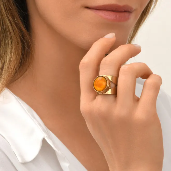 Noto wide adjustable ring - orange