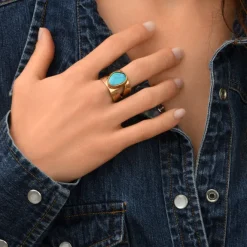Noto wide medium adjustable ring - turquoise