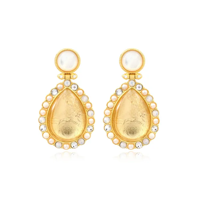 Oceane drop and rhinestone stud earrings – white