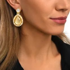 Oceane drop and rhinestone stud earrings – white