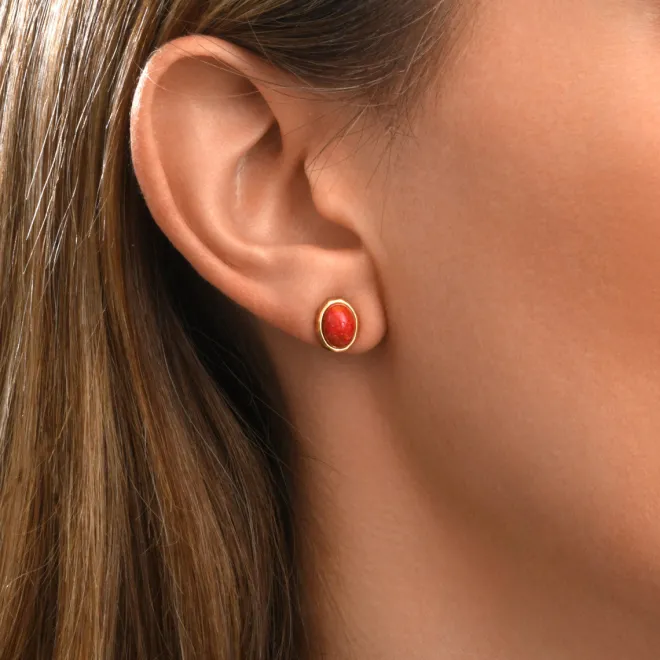 Oceane pierced stud earrings – coral