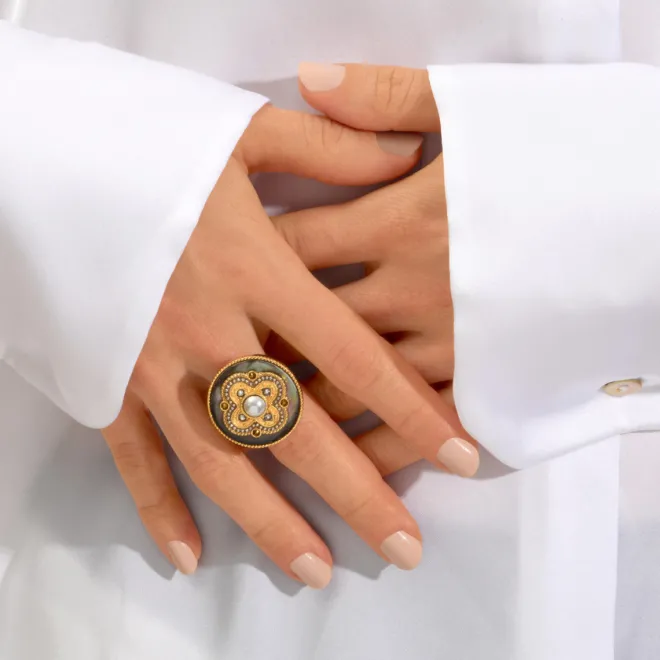 Positano adjustable wide ring - grey mother-of-pearl