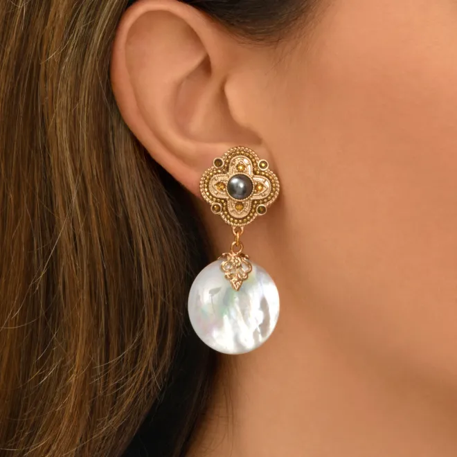 Positano clip-on drop earrings - white