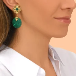 Positano clip-on drop earrings - green