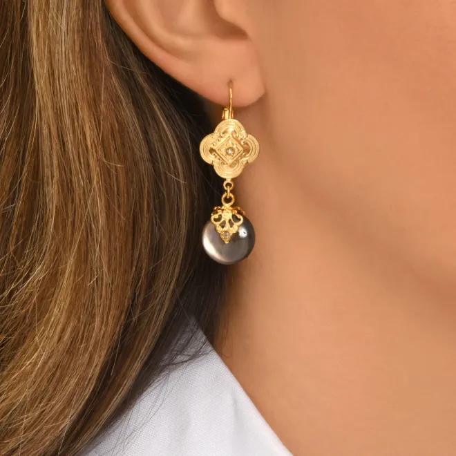 Positano drop sleeper earrings - grey mother-of-pearl