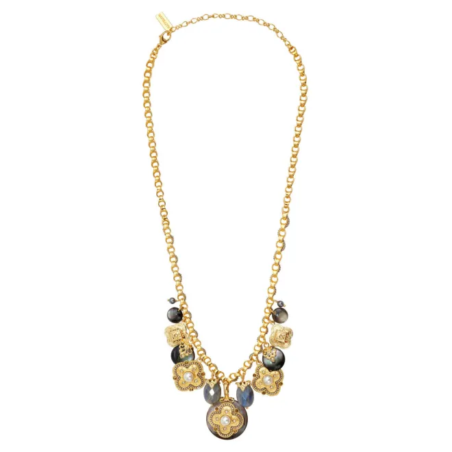 Positano medallion chain necklace - grey mother-of-pearl