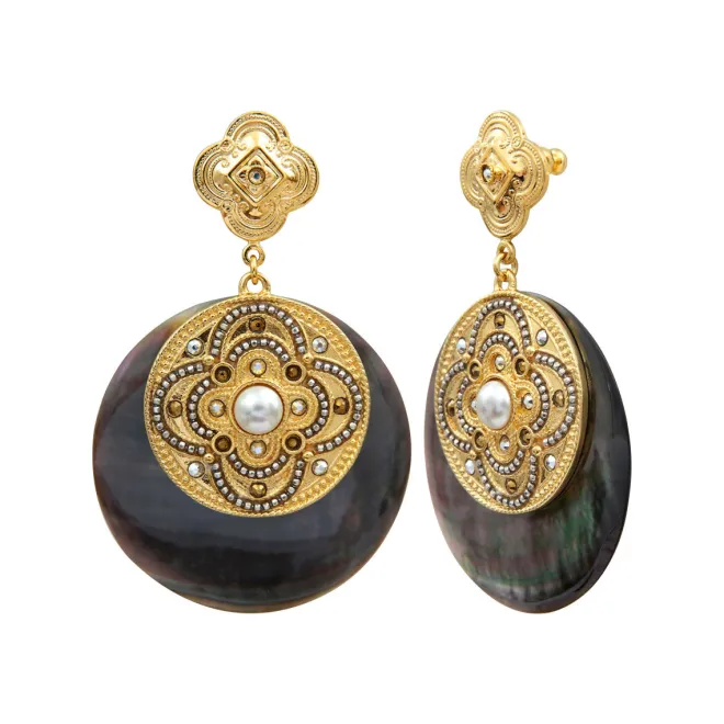 Positano pierced stud earrings - grey mother-of-pearl