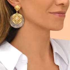 Positano pierced stud earrings - grey mother-of-pearl