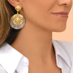 Positano round clip-on earrings - grey mother-of-pearl
