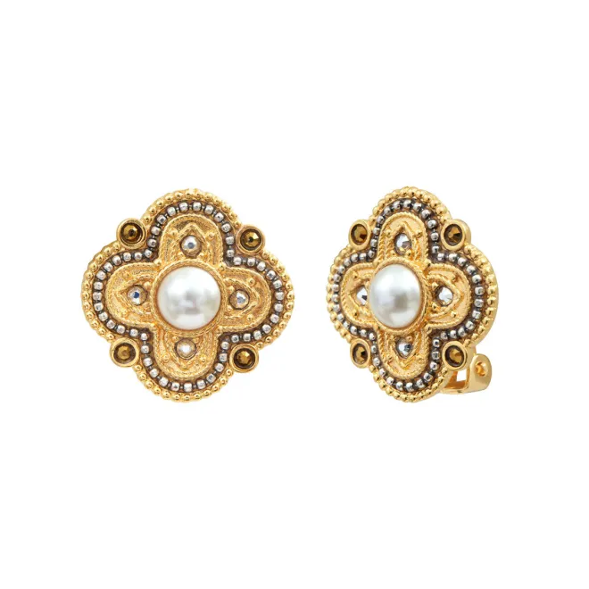 Positano thin clip-on earrings - grey mother-of-pearl