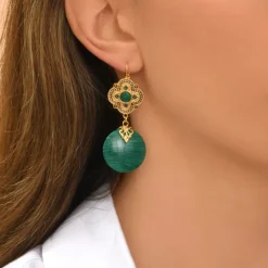 Positano thin dangling sleeper earrings - green