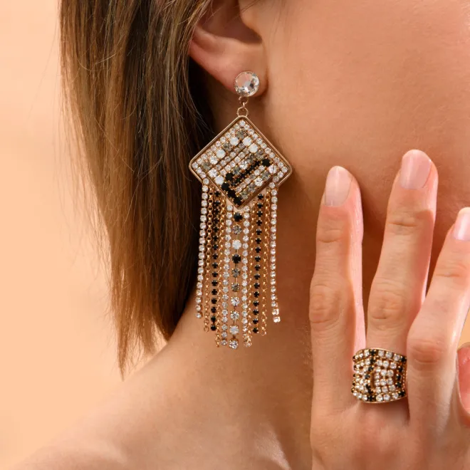 Precious Black Pierced Stud Drop Earrings