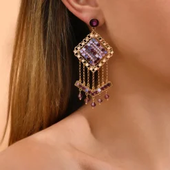Precious pierced stud earrings - purple