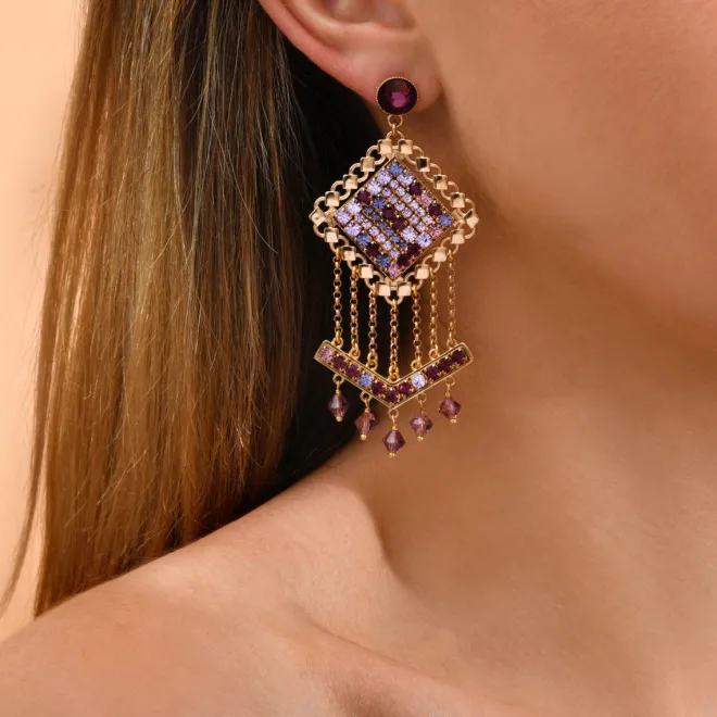 Precious pierced stud earrings - purple