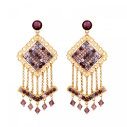 Precious pierced stud earrings - purple