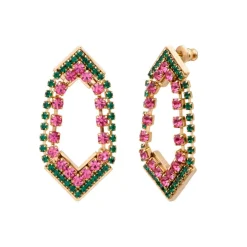 Precious pierced stud earrings - green and purple