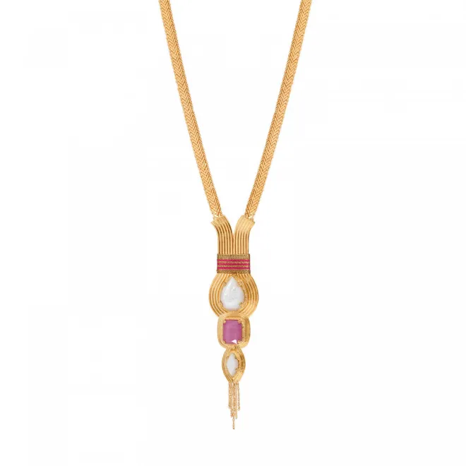 Soleil mid-length thin necklace - pink