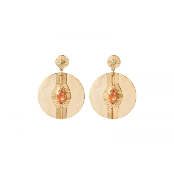 Sun-shaped pierced stud earrings - orange
