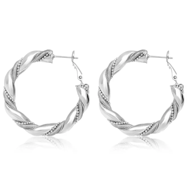 Tess twisted hoop earrings - silver