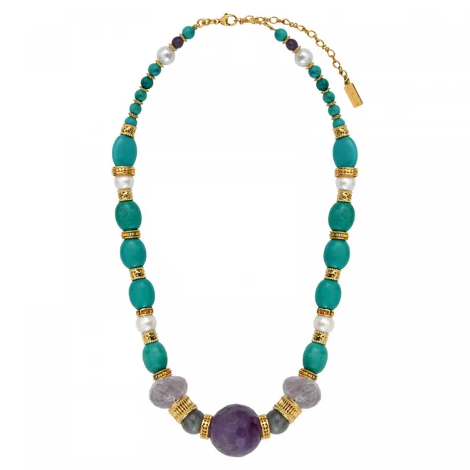 Tiki adjustable necklace - turquoise