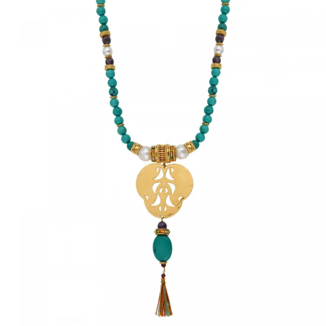 Tiki long necklace - turquoise