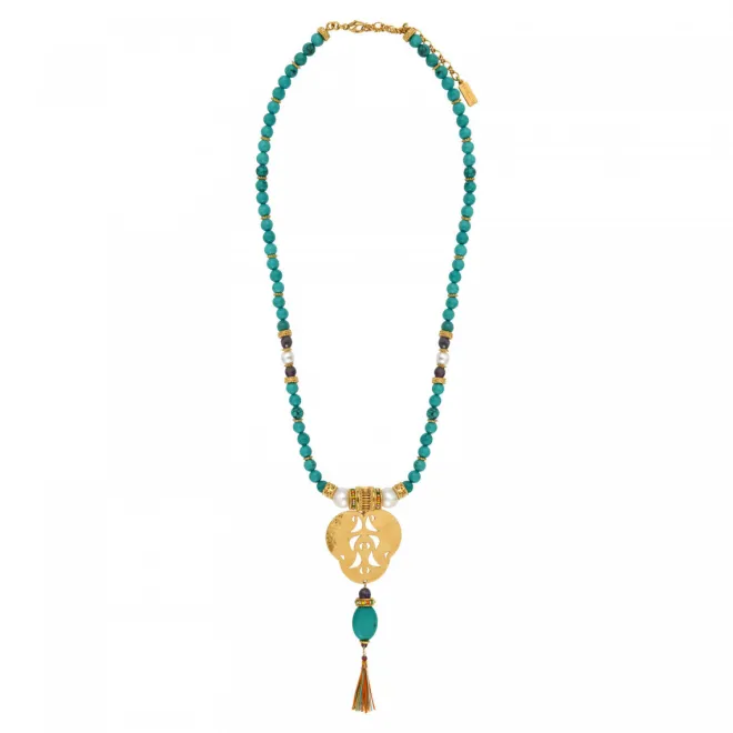 Tiki long necklace - turquoise
