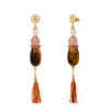 Tiki long pierced stud earrings - terracotta pink