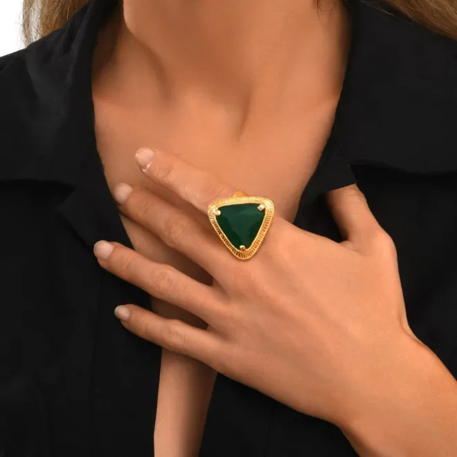 Wide adjustable triangular ring by Byzantium – green